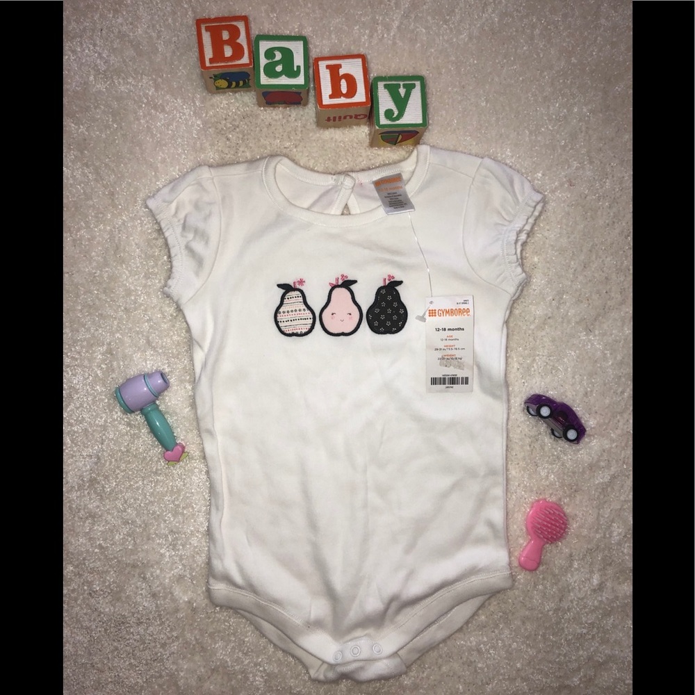 Gymboree White w/ Pear design Onesie 12-18 Months
